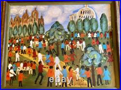 Vintage Folk Art Painting Town Scene Jo Shepherd