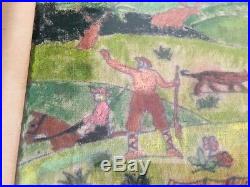Vintage Folk Art Painting Western Scene Cowboys Native Americans Horse Theorem