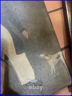 Vintage Folk Art Primitive Oil On Canvas Painting Man/Boy & Dog Detached Frame