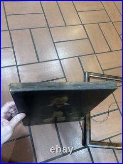 Vintage Folk Art Primitive Oil On Canvas Painting Man/Boy & Dog Detached Frame