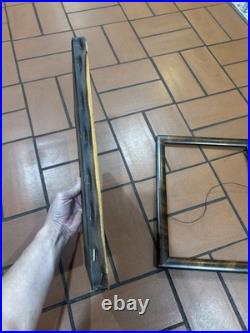 Vintage Folk Art Primitive Oil On Canvas Painting Man/Boy & Dog Detached Frame