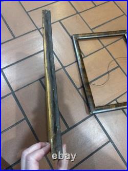 Vintage Folk Art Primitive Oil On Canvas Painting Man/Boy & Dog Detached Frame