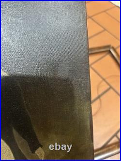 Vintage Folk Art Primitive Oil On Canvas Painting Man/Boy & Dog Detached Frame