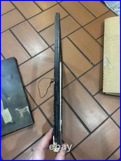 Vintage Folk Art Primitive Oil On Canvas Painting Man/Boy & Dog Detached Frame