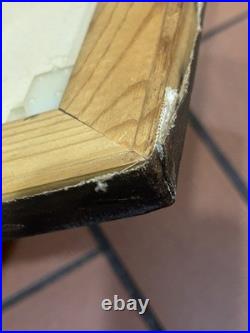 Vintage Folk Art Primitive Oil On Canvas Painting Man/Boy & Dog Detached Frame