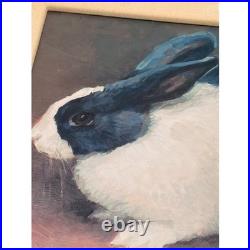 Vintage Folk Art Rabbit Oil Painting Signed Framed