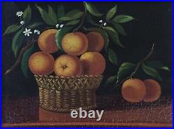 Vintage Folk Art Still Life Oil Painting Oranges After Francisco de Zurbarán
