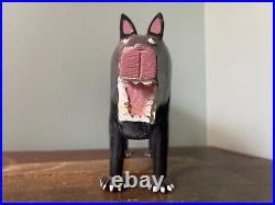 Vintage Folk Art Wood Carved Painted Dog Signed by Lonnie & Twyla Money