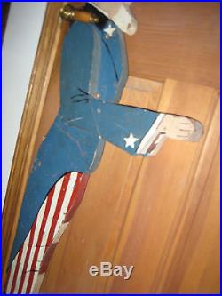 Vintage Folk Art Wooden Hand Crafted & Hand Painted Uncle Sam 40 Tall