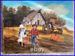Vintage Folk Art oil painting signed M. Hood Vintage Folk Art oil painting signed M. Hood