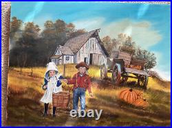 Vintage Folk Art oil painting signed M. Hood Vintage Folk Art oil painting signed M. Hood
