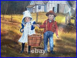 Vintage Folk Art oil painting signed M. Hood Vintage Folk Art oil painting signed M. Hood