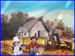 Vintage Folk Art oil painting signed M. Hood Vintage Folk Art oil painting signed M. Hood