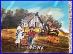 Vintage Folk Art oil painting signed M. Hood Vintage Folk Art oil painting signed M. Hood