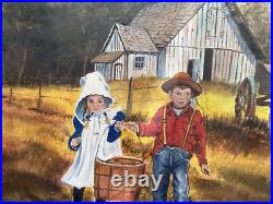 Vintage Folk Art oil painting signed M. Hood Vintage Folk Art oil painting signed M. Hood