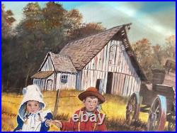 Vintage Folk Art oil painting signed M. Hood Vintage Folk Art oil painting signed M. Hood