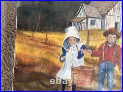 Vintage Folk Art oil painting signed M. Hood Vintage Folk Art oil painting signed M. Hood