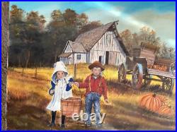 Vintage Folk Art oil painting signed M. Hood Vintage Folk Art oil painting signed M. Hood