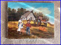 Vintage Folk Art oil painting signed M. Hood Vintage Folk Art oil painting signed M. Hood