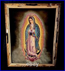 Vintage Framed Our Lady Of Guadalupe Velvet Painting Mexico Signed Sénchez Vintage Framed Our Lady Of Guadalupe Velvet Painting Mexico Signed Sénchez