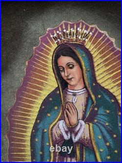 Vintage Framed Our Lady Of Guadalupe Velvet Painting Mexico Signed Sénchez Vintage Framed Our Lady Of Guadalupe Velvet Painting Mexico Signed Sénchez