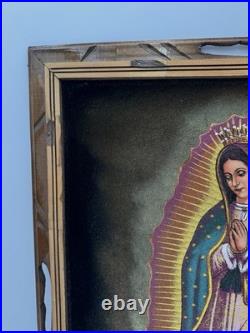 Vintage Framed Our Lady Of Guadalupe Velvet Painting Mexico Signed Sénchez Vintage Framed Our Lady Of Guadalupe Velvet Painting Mexico Signed Sénchez