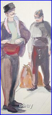 Vintage Gouache Painting males with folk costumes