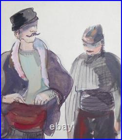 Vintage Gouache Painting males with folk costumes