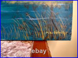 Vintage HOWARD SPINDLER Folk Art Oil Painting on Canvas. Quiet Landing