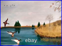 Vintage HOWARD SPINDLER Folk Art Oil Painting on Canvas. Quiet Landing