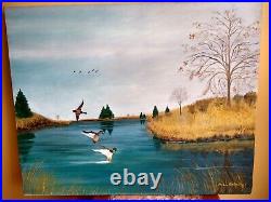 Vintage HOWARD SPINDLER Folk Art Oil Painting on Canvas. Quiet Landing