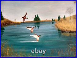 Vintage HOWARD SPINDLER Folk Art Oil Painting on Canvas. Quiet Landing