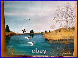 Vintage HOWARD SPINDLER Folk Art Oil Painting on Canvas. Quiet Landing