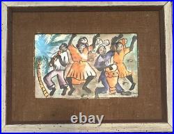 Vintage Haitian Art Signed Original Watercolor Haiti C. Andre Native Dance Party