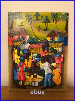 Vintage Haitian Artist Signed By Nenel Folk Art Painting Original 12x16