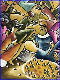 Vintage Haitian Artist Signed Villava Haiti Original Ethnic Folk Art Painting