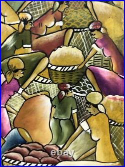 Vintage Haitian Artist Signed Villava Haiti Original Ethnic Folk Art Painting