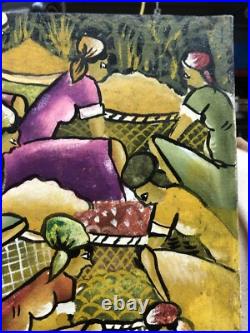 Vintage Haitian Artist Signed Villava Haiti Original Ethnic Folk Art Painting