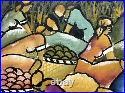 Vintage Haitian Artist Signed Villava Haiti Original Ethnic Folk Art Painting