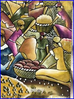 Vintage Haitian Artist Signed Villava Haiti Original Ethnic Folk Art Painting
