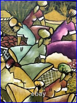 Vintage Haitian Artist Signed Villava Haiti Original Ethnic Folk Art Painting