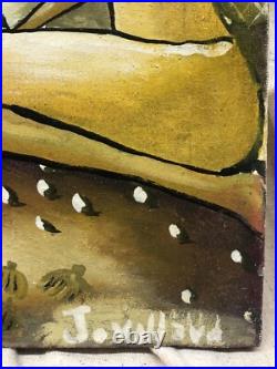 Vintage Haitian Artist Signed Villava Haiti Original Ethnic Folk Art Painting