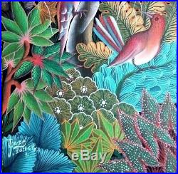 Vintage Haitian Folk Art Naif BIJOUX Painting Patrick Joseph Haiti BIRDS 20x10
