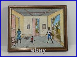 Vintage Haitian Folk Art Painting P. Toussaint 8.5 x 6.75 original