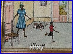Vintage Haitian Folk Art Painting P. Toussaint 8.5 x 6.75 original