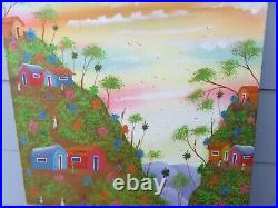 Vintage Haitian Oil Painting on Canvas Folk Art Artist Dave Millevoix