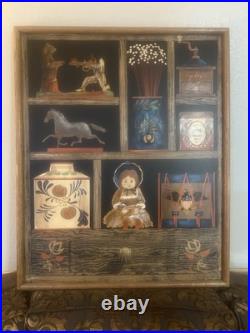 Vintage Huntington Folk Art Oil On Canvas Shadow Box Scene 27x33