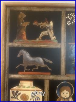 Vintage Huntington Folk Art Oil On Canvas Shadow Box Scene 27x33