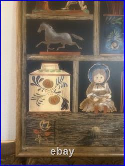 Vintage Huntington Folk Art Oil On Canvas Shadow Box Scene 27x33