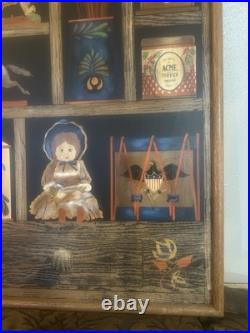 Vintage Huntington Folk Art Oil On Canvas Shadow Box Scene 27x33